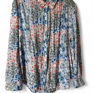 Women’s cottage Floral pink & blue button up shirt- XL